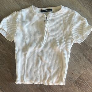 White Ribbed Front Tie Crop Top